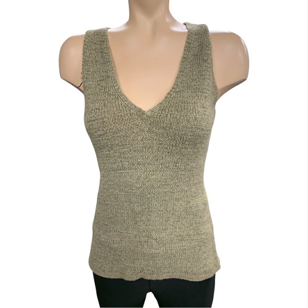 August Silk V-Neck Knit Tank Top - Beige Size S